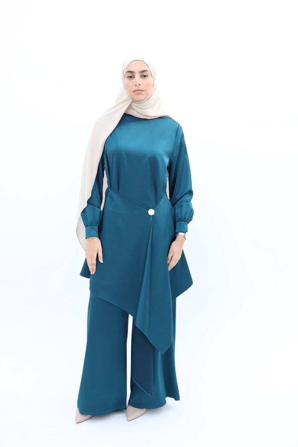 Wrapped Satin Draped Set teal