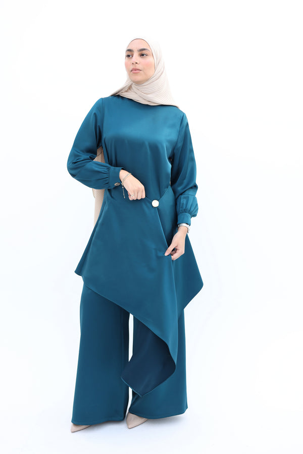 Wrapped Satin Draped Set teal