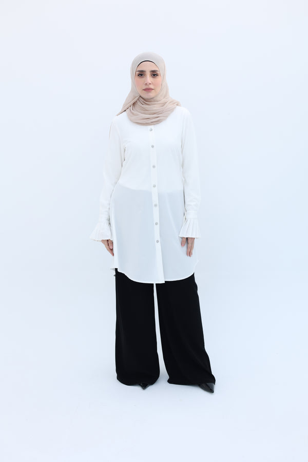 back pleated long shirt White