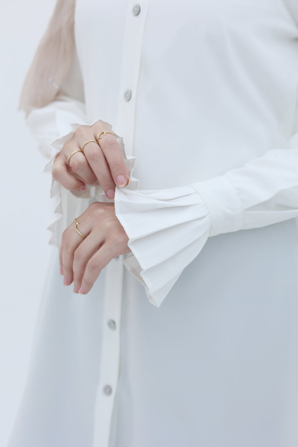 back pleated long shirt White