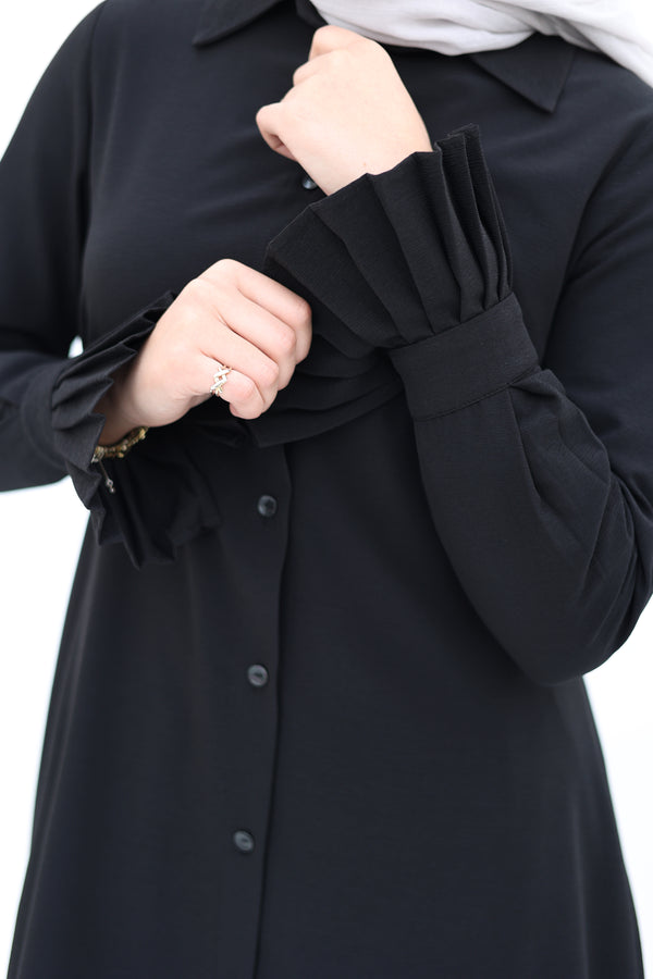 back pleated long shirt black
