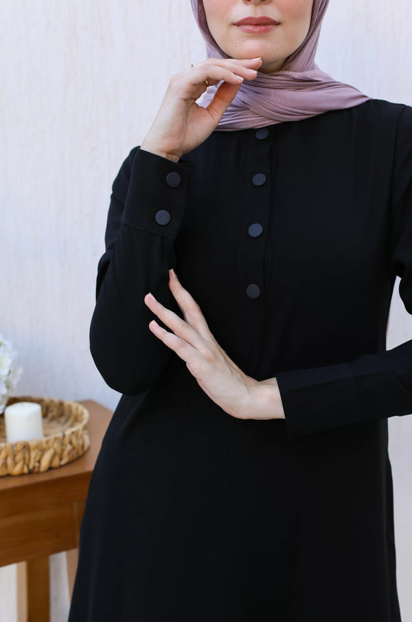 Crepe Abaya With black pins from side