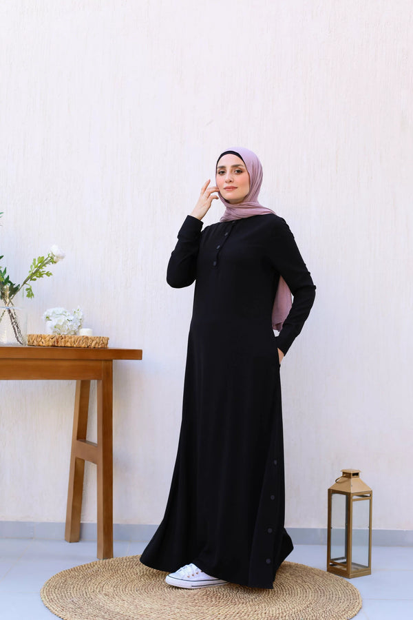 Crepe Abaya With black pins from side