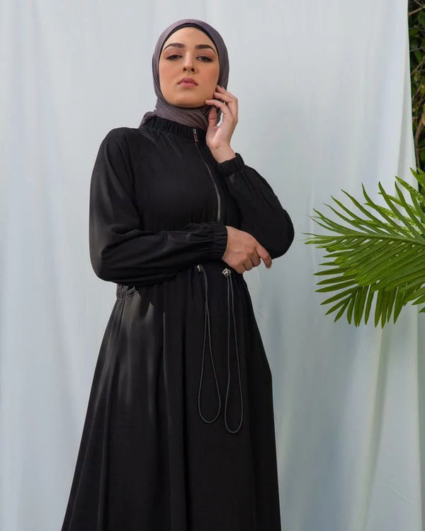 Crepe Abaya With elastic colar and front zipper
