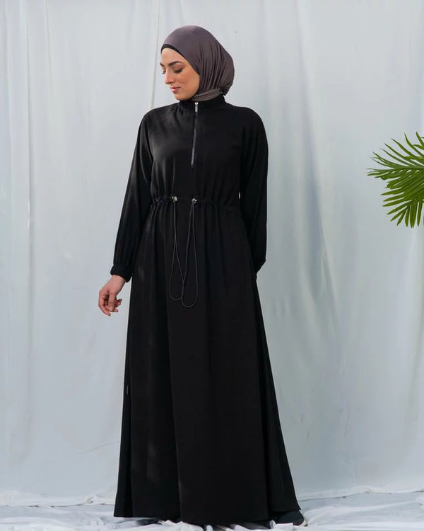Crepe Abaya With elastic colar and front zipper