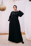 Crepe abaya with puffy sleeves and tassel neck rope