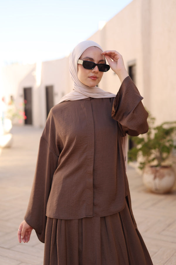 Brown Celestial Pleated Set