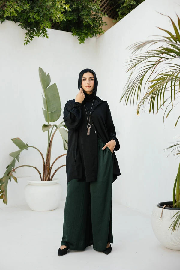 Crunched silk blouse- short , black