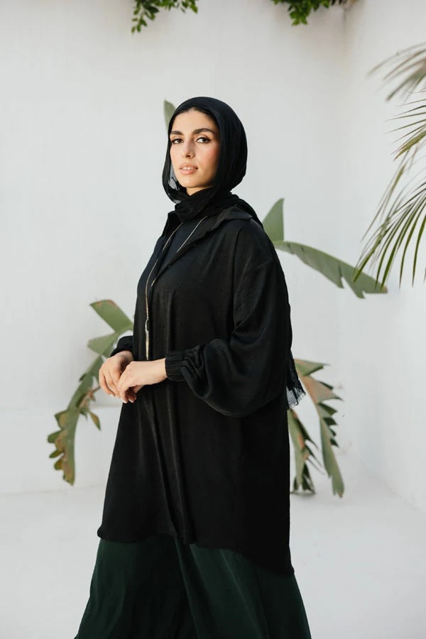 Crunched silk blouse- short , black