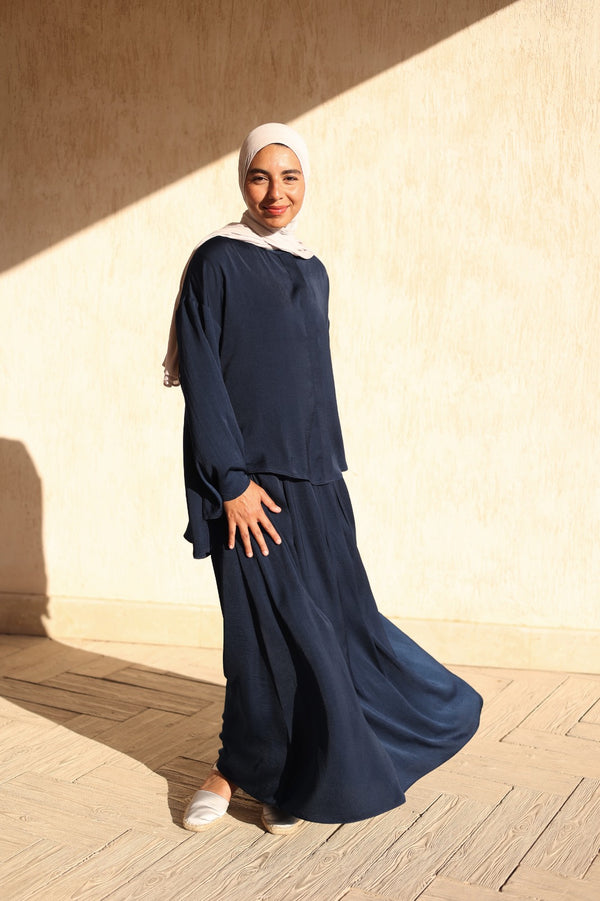 Navy Celestial Pleated Set
