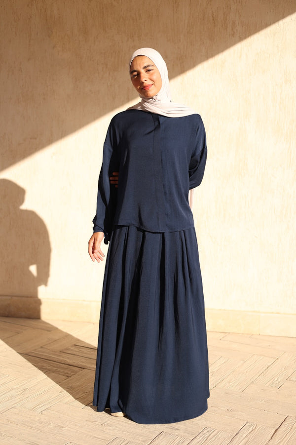 Navy Celestial Pleated Set
