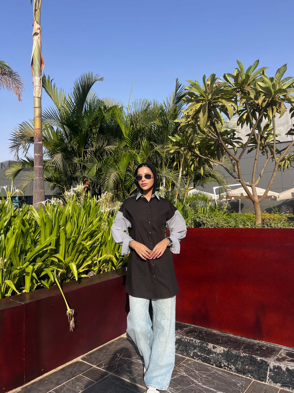 Poplin criss cross contrast shirt