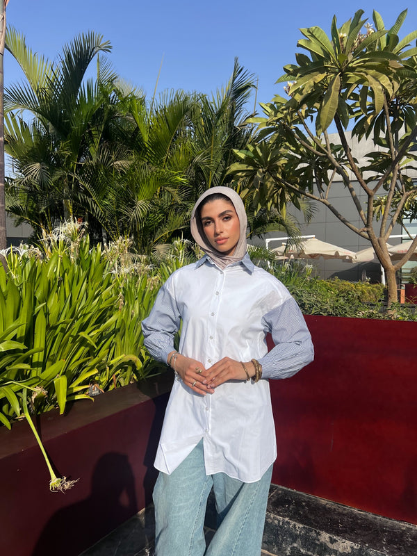 Poplin criss cross contrast shirt