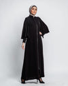 Tulip Pockets with magic zipper Abaya - Black Chiffon Scarf included