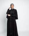 Tulip Pockets with magic zipper Abaya - Black Chiffon Scarf included