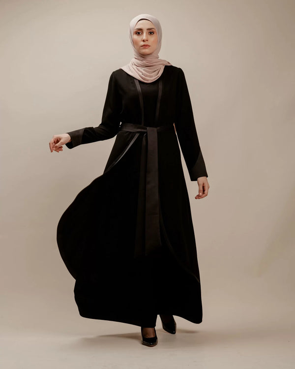 2 Layers Crepe Abaya With Satin Belt