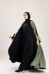 Double Sided crepe Abaya , black X olive green