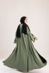 Double Sided crepe Abaya , black X olive green