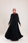 Sun rays crepe abaya with satin sleeves.