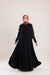 Sun rays crepe abaya with satin sleeves.