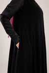 Sun rays crepe abaya with satin sleeves.