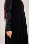 Sun rays crepe abaya with satin sleeves.