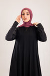 Sun rays crepe abaya with satin sleeves.