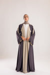 Double Sided crepe Abaya , light beige X lavender