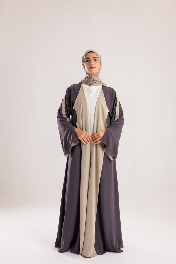 Double Sided crepe Abaya , light beige X lavender
