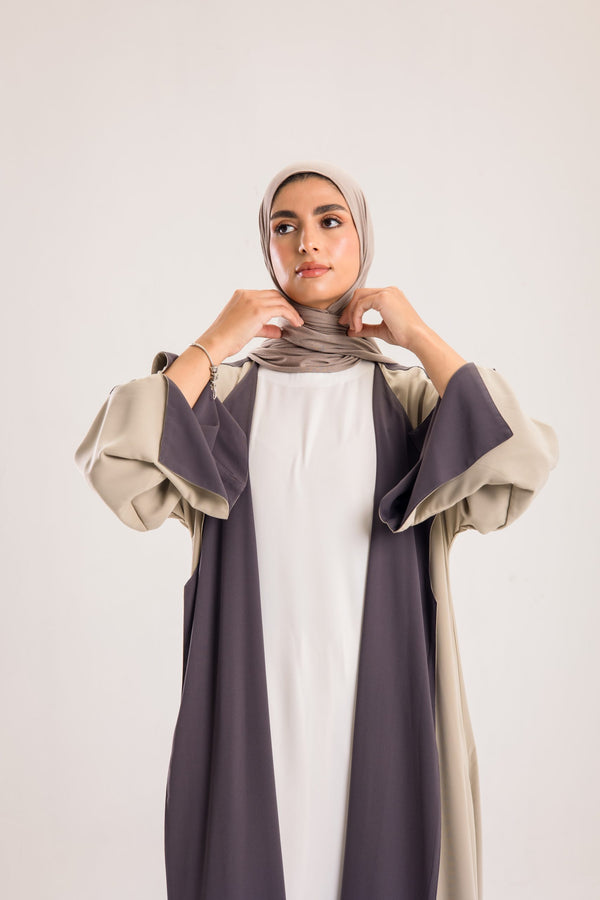 Double Sided crepe Abaya , light beige X lavender