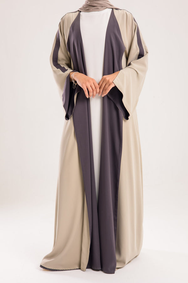 Double Sided crepe Abaya , light beige X lavender