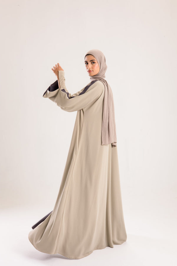 Double Sided crepe Abaya , light beige X lavender