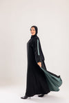 Double Sided crepe Abaya , black X dark mint green