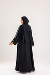 Double Sided crepe Abaya , black X dark mint green