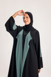 Double Sided crepe Abaya , black X dark mint green