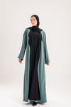 Double Sided crepe Abaya , black X dark mint green