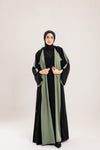 Double Sided crepe Abaya , black X olive green