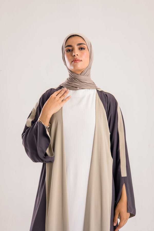 Double Sided crepe Abaya , light beige X lavender