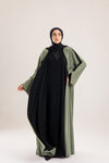 Double Sided crepe Abaya , black X olive green