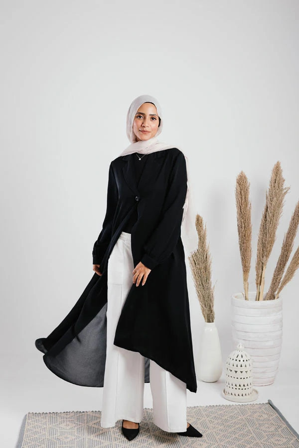 Crepe cardigan with chiffon back