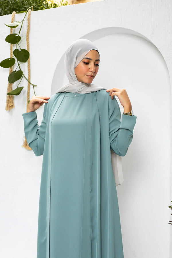 Silk Sleeveless mint Abaya with hidden zipper