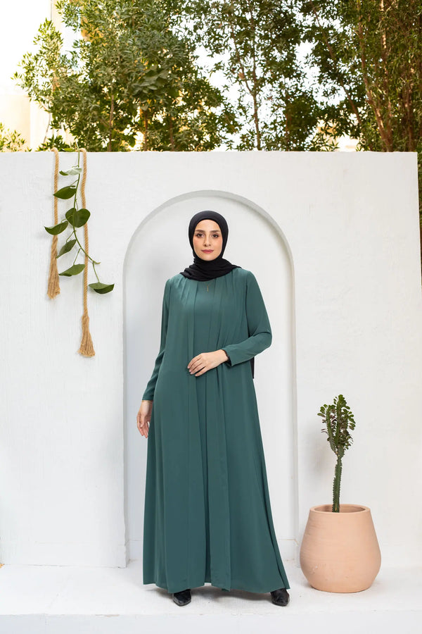 Silk teal green open abaya