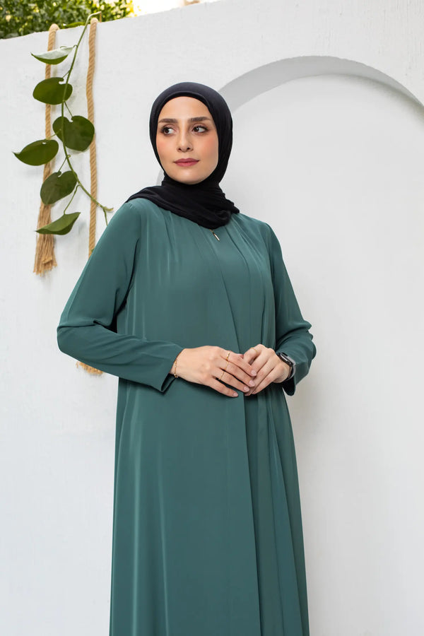 Silk teal green open abaya