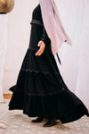 Layers abaya with lace detailing and satin belt