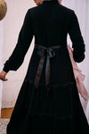 Layers abaya with lace detailing and satin belt