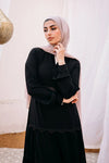 Layers abaya with lace detailing and satin belt