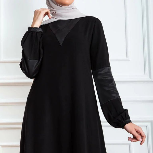V Neck Abaya With touch of satin
