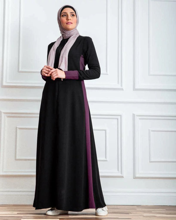 zipper Abaya With touch of Purple or gray crepe