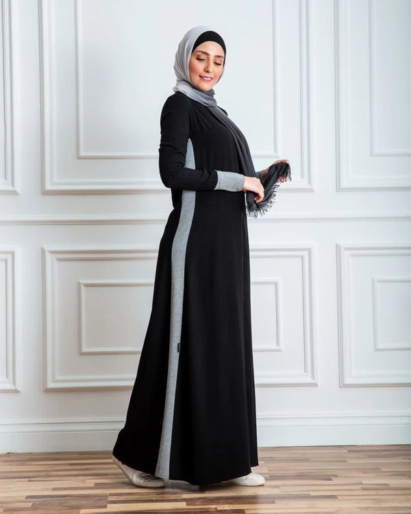 zipper Abaya With touch of Purple or gray crepe