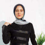 Abaya With diagonal satin strips